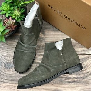 NIB Kelsi Dagger Brooklyn Latch Ankle Bootie Pine Suede Leather Green